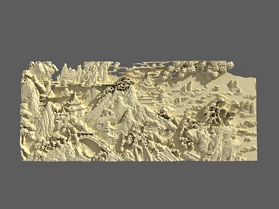 Classical Chinese Garden Landscape Carving Featuring Mountains Bridges Trees And Pavilions 3d model