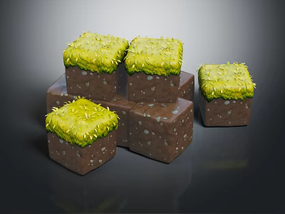 Natural Brown Blocks With Green Moss Stacked Together As Scene Components 3d model