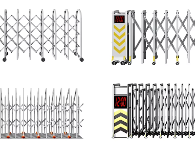 Various Retractable Gate Designs With Display Screen Warning Stripes And Wheels 3d model