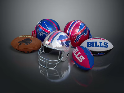 Buffalo Bills Football Helmets And Footballs Sports Gear Collection 3d model Buffalo Bills Football Helmets And Footballs Sports Gear Collection 3d model