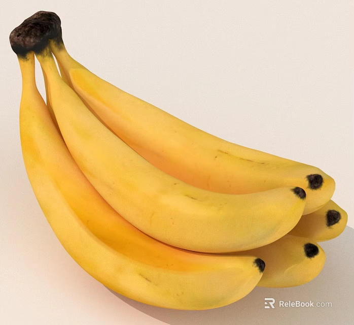 Bunch of Ripe Yellow Bananas on White Background for Healthy Snacks 3d model 