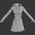 White Trench Coat With Long Sleeves Lapel Collar And Waist Belt 3D Model Fashion Design