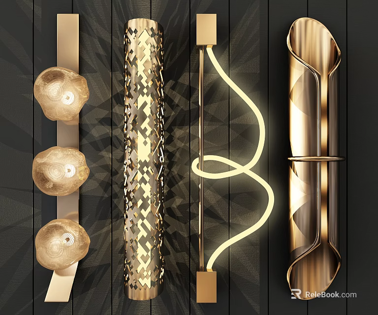 Golden Inflatable Models With Various Shapes Decorative Patterns And LED Lights 3d model