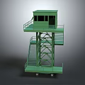 Green Metal Observation Tower With Stairs And Elevated Platform Structure 3d model