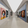 Modern Art Gallery Interior Featuring Large Elephant Painting And Sculptures With Spotlights