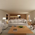 Modern Living And Dining Area Interior With Sofa Cushions Wooden Coffee Table And Pendant Light