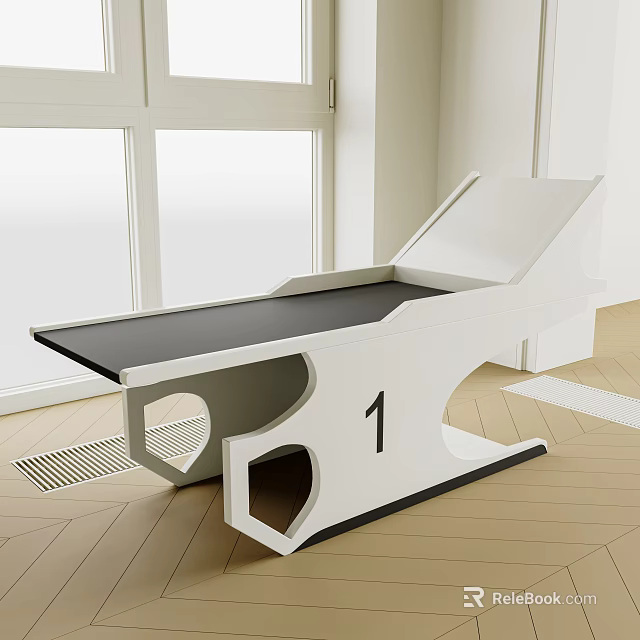 White Sports Training Equipment Table With Black Top And Number 1 In Bright Room With Window 3d model 