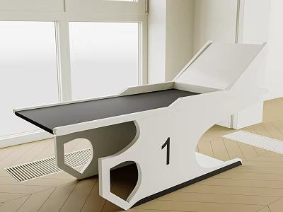 White Sports Training Equipment Table With Black Top And Number 1 In Bright Room With Window 3d model