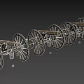 Antique Weapons Old Fashioned Cannons with Large Wooden Wheels Lined Up on Dark Background