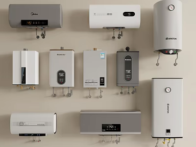 Various Wall Mounted Water Heaters With Digital Control Displays 3d model