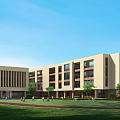 School Building Campus Design With Green Roofs Sports Field And Surrounding Trees
