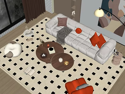 Quiet sofa tea table combination medieval sofa tea table combination 3d model