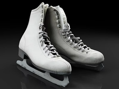 White Ice Skates With Lace Up Front And Figure Skating Blades 3d model