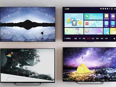 Smart TV With 4K Display Showing Natural Scenery Smart Interface Abstract Art And Starry Night 3d model