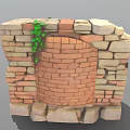Rustic Stone Fireplace With Arched Opening Green Ivy And Wood Logs 3d model