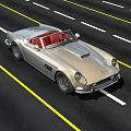 Silver Ferrari Convertible Front View With Round Headlights And Grille Logo On Urban Road