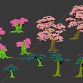 Different Types of Arborescent Trees with Colorful Foliage and Varied Sizes