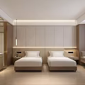 Modern Hotel Room Interior With Twin Beds Upholstered Headboards Wooden Nightstands And Warm Ambient Lighting