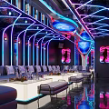 KTV Lounge with Vibrant Neon Lights Mirrored Walls Leather Sofas and Bar Counter 3d model