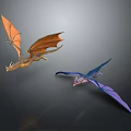 Colorful Flying Dragons With Orange And Purple Wings In 3D Render