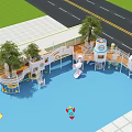 Kindergarten Outdoor Playground With Colorful Play Structures Trees Blue Floor And Safe Kids Activity Area