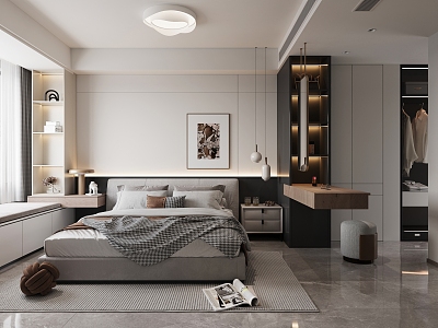 black and white gray bedroom 3d model