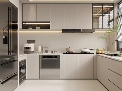Modern Kitchen Interior With Sleek Cabinets Stainless Steel Appliances And Countertop Lighting 3d model