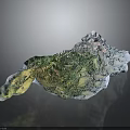 3D Terrain Model Showcasing Natural Landscape Features With Green Vegetation And Blue Water