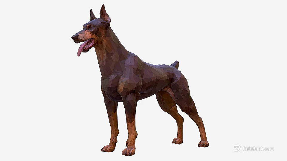 Low Poly Doberman 3D Model In Standing Pose With Tongue Out 3d model 