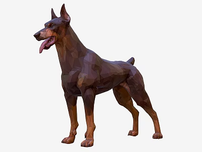 Low Poly Doberman 3D Model In Standing Pose With Tongue Out 3d model