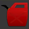 Red Plastic Fuel Can With Black Spout And Yellow Flame Symbol For Daily Use
