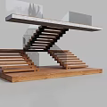 Modern Wooden Staircase With Glass Railing And Interlaced Floating Steps Design 3d model