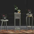 Garden Decorative Plant Stands With White Tables Green Plants Gray Wall And Wooden Floor