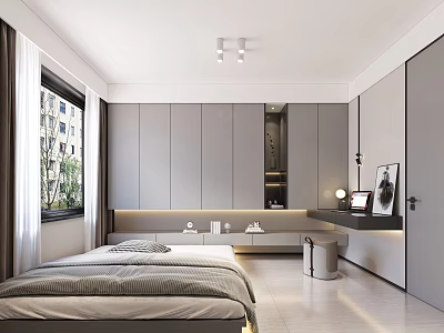 Modern Tatami Bedroom Interior Design With Tatami Bed Gray Storage Cabinets And Window Area 3d model