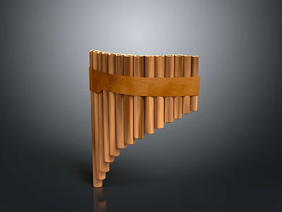 Traditional Wooden Pan Flute Musical Instrument With Aligned Bamboo Pipes And Sturdy Band 3d model