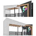 Modern Entrance Gate Design With Wooden Frame Metal Railings And Ceiling Beams