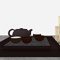 Modern Black Tea Set With Teapot Four Cups And Square Ceramic Tray On Table 3d model