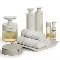 Daily Washing Essentials With Soap Dispensers Rolled Towels And Ceramic Tray
