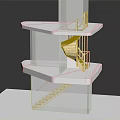 Modern Staircase Design With Multiple Platforms And Wooden Steps In Transparent White Structure 3d model
