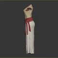 Sleeveless White Long Dress With Red Belt And Vertical Stripes Design
