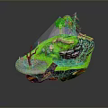 Floating Island Natural Landscape With Green Grass Tall Trees And Flowing Waterfall Path
