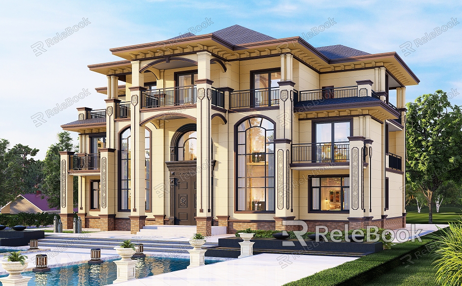 European-style single-family villa three-story single-family villa architectural appearance model