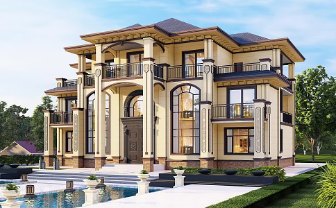 European-style single-family villa three-story single-family villa architectural appearance 3d model