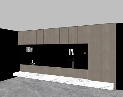 Modern TV Wall Design With Gray Cabinets Black Panel And Marble Countertop 3d model