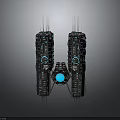 Futuristic Cosmic Spaceship Design with Symmetric Black Structures and Blue Core