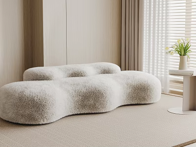 Fluffy Cloud Shaped Multi Seater Sofa In Modern Light Colored Living Room With Window 3d model