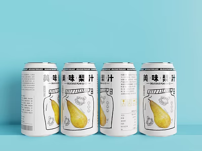 Delicious Canned Pear Juice Beverage With White Cans And Pear Illustration 3d model