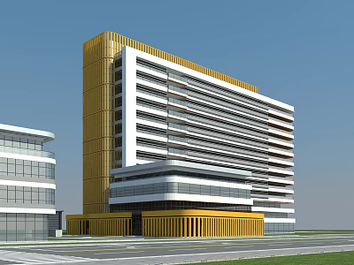 Modern Hospital Building Exterior Design With Yellow White Facade And Glass Windows 3d model