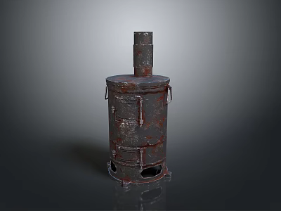 Antique Rustic Metal Stove With Chimney And Rusty Surface Design 3d model