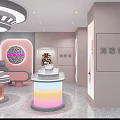 Modern Retail Store Interior With Round Display Counters Shoe Racks And Colorful Lighting